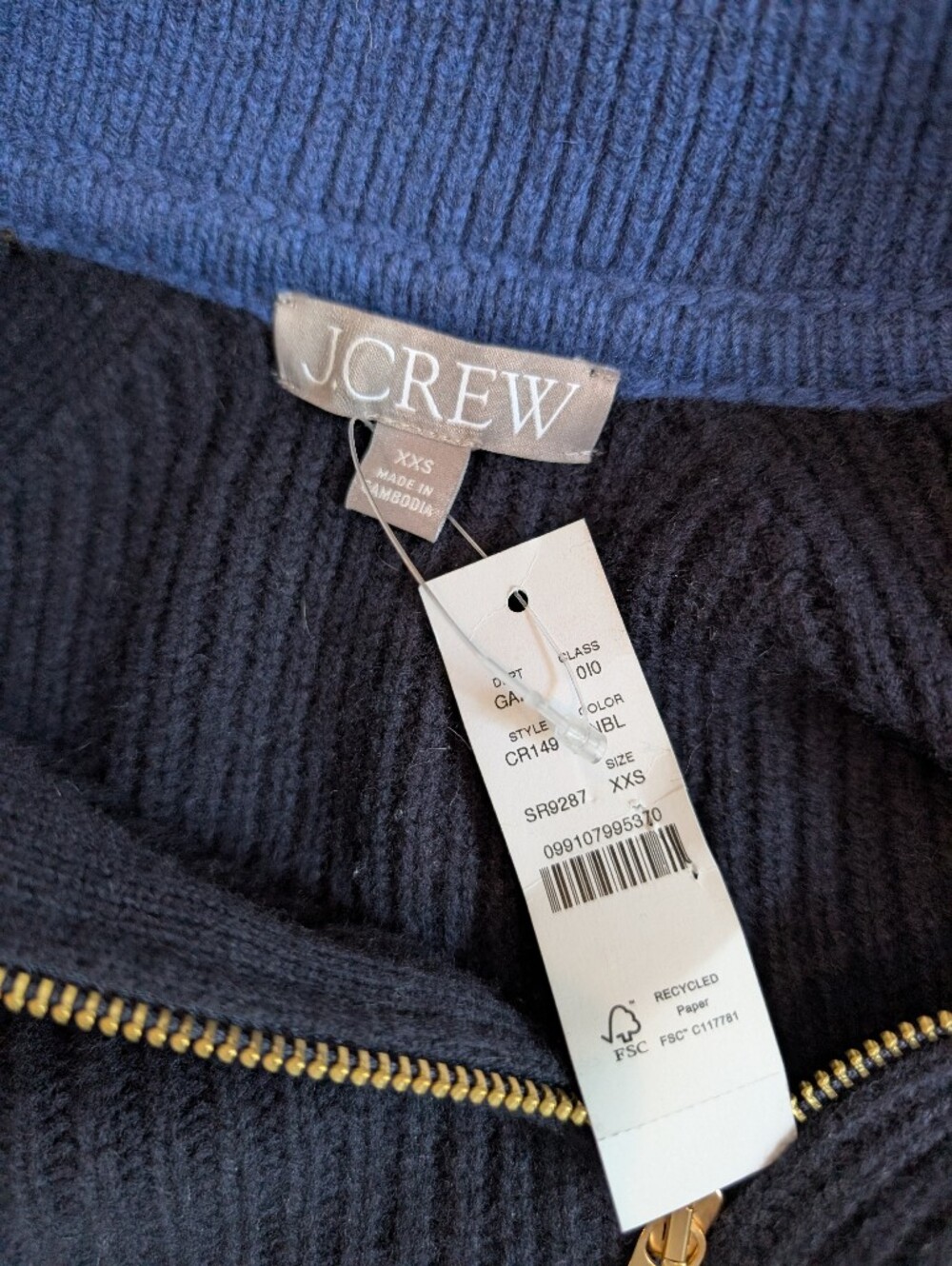 J Crew Colorblock collared full-zip sweater in wool CR149 Size XXS NWT Merino - Picture 13 of 13